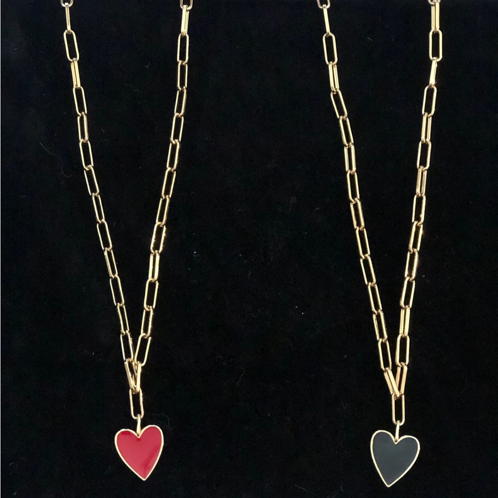 Red or black enamel heart necklace
